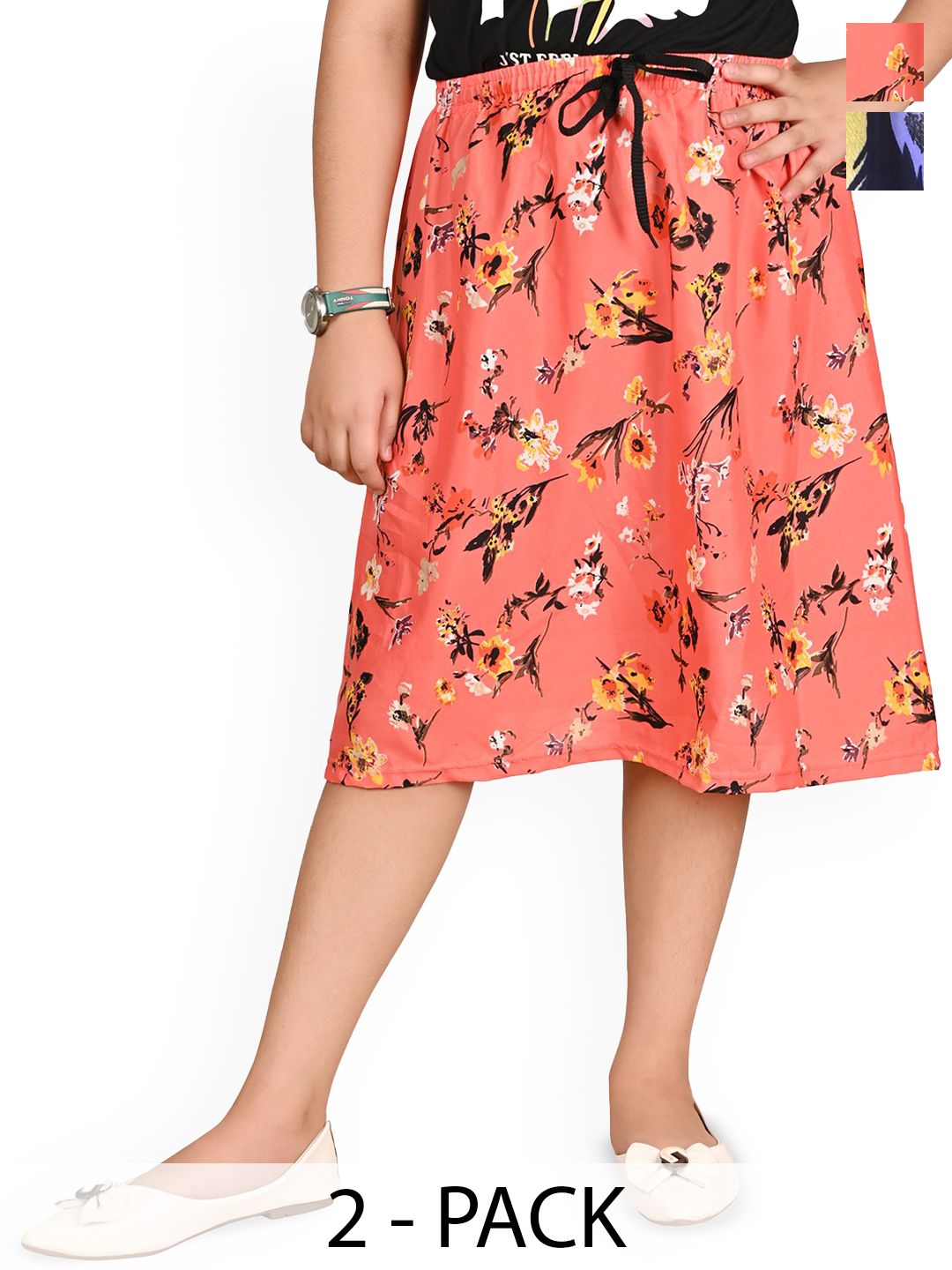 BAESD Girls Pack Of 2 Floral Printed Knee-Length Skirts-picture-52