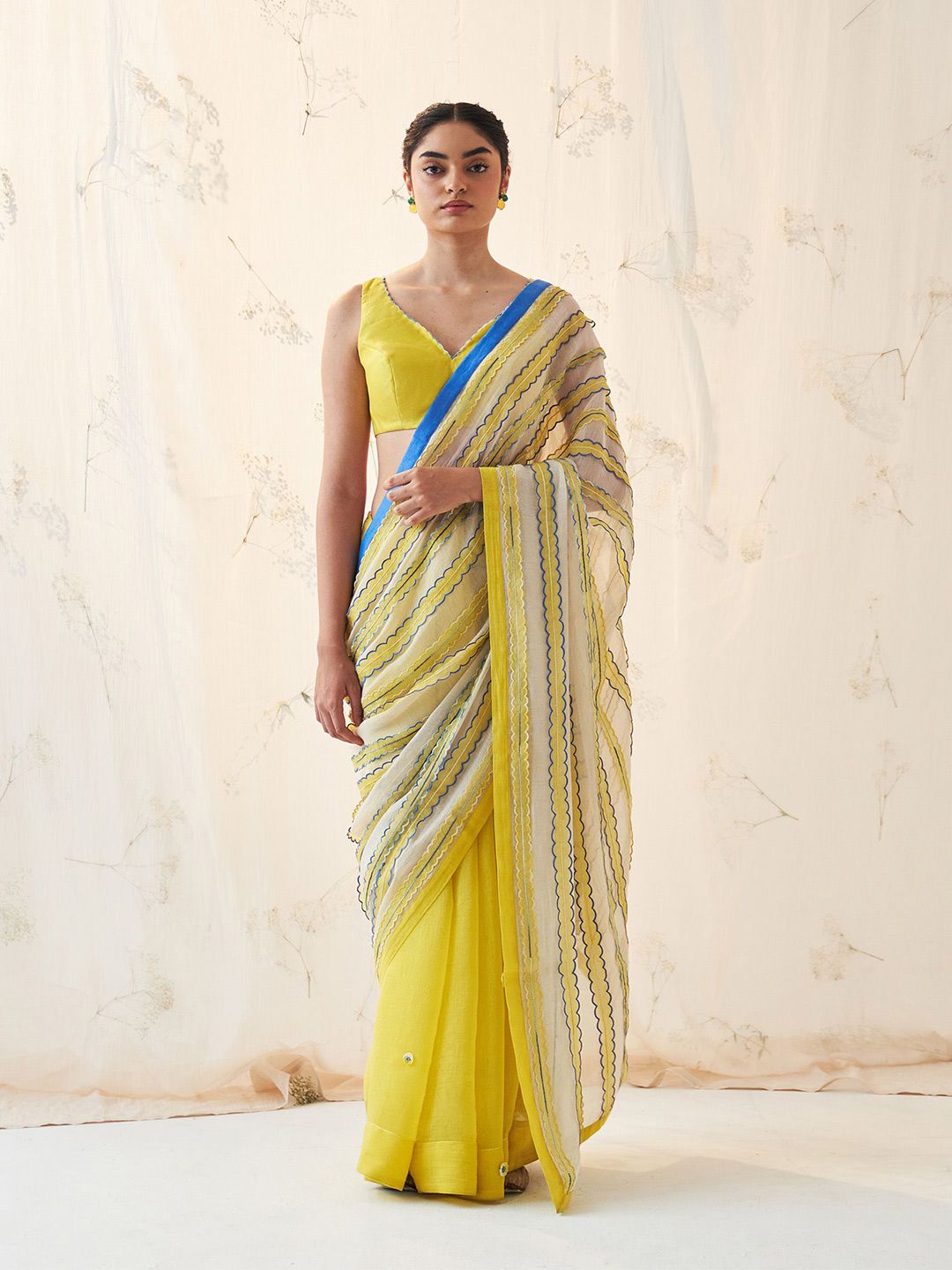 JANKI INDIA Striped Embroidered Silk Designer Saree-image-33