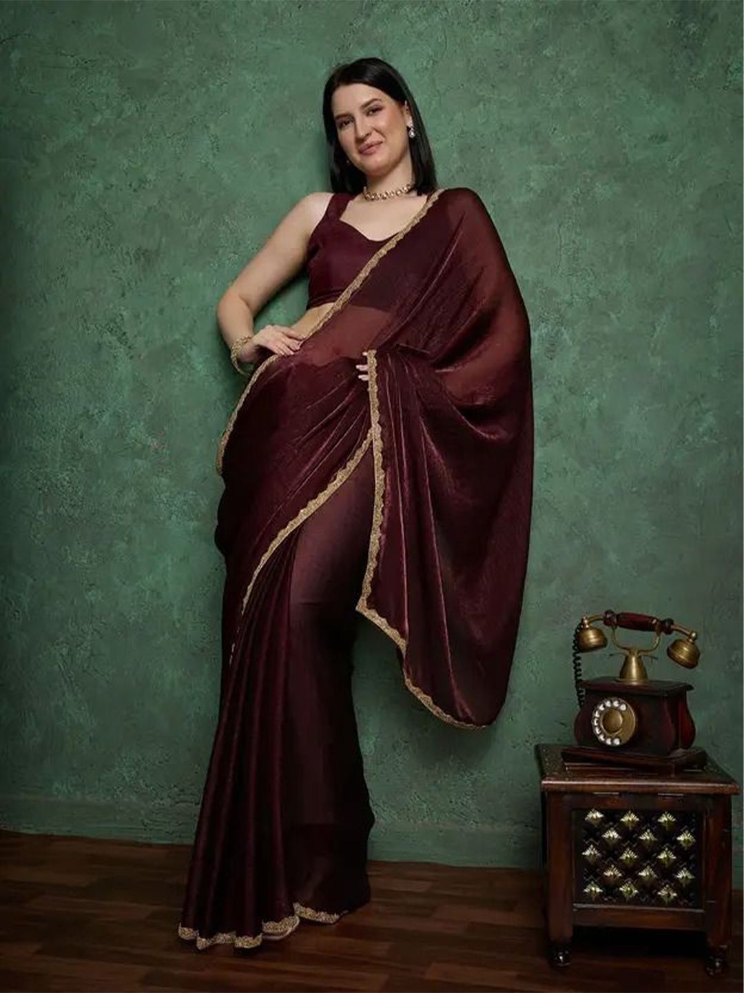VRAGI Beads and Stones Pure Chiffon Saree-picture-33
