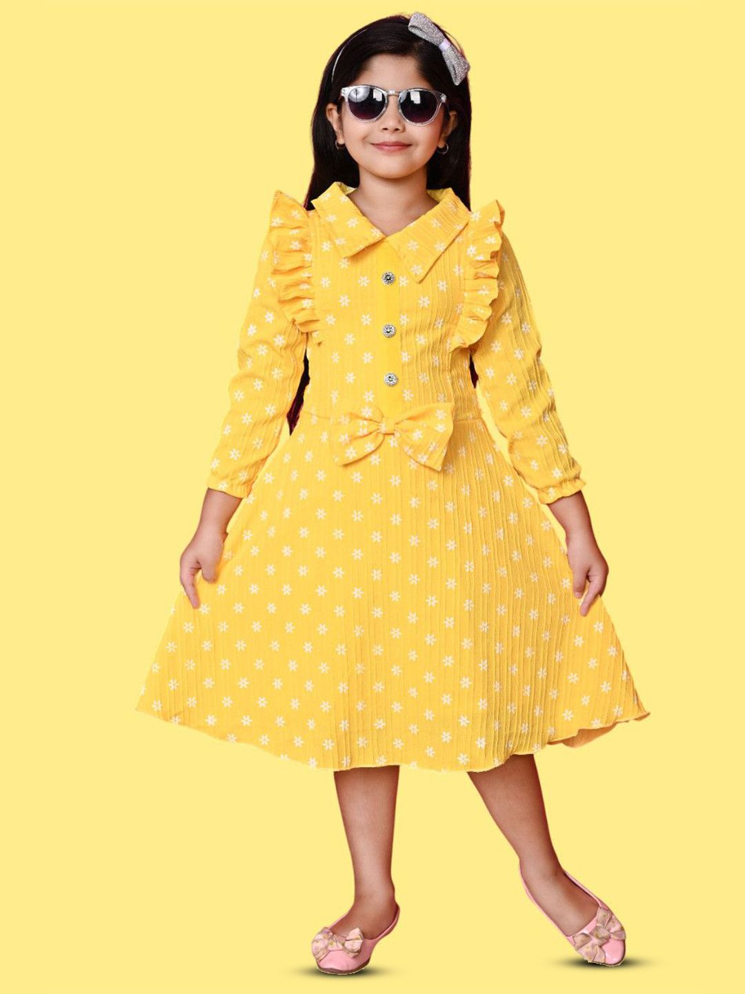 FASSY Girls Polka Dot Print Shirt Knee Length Dress-picture-40