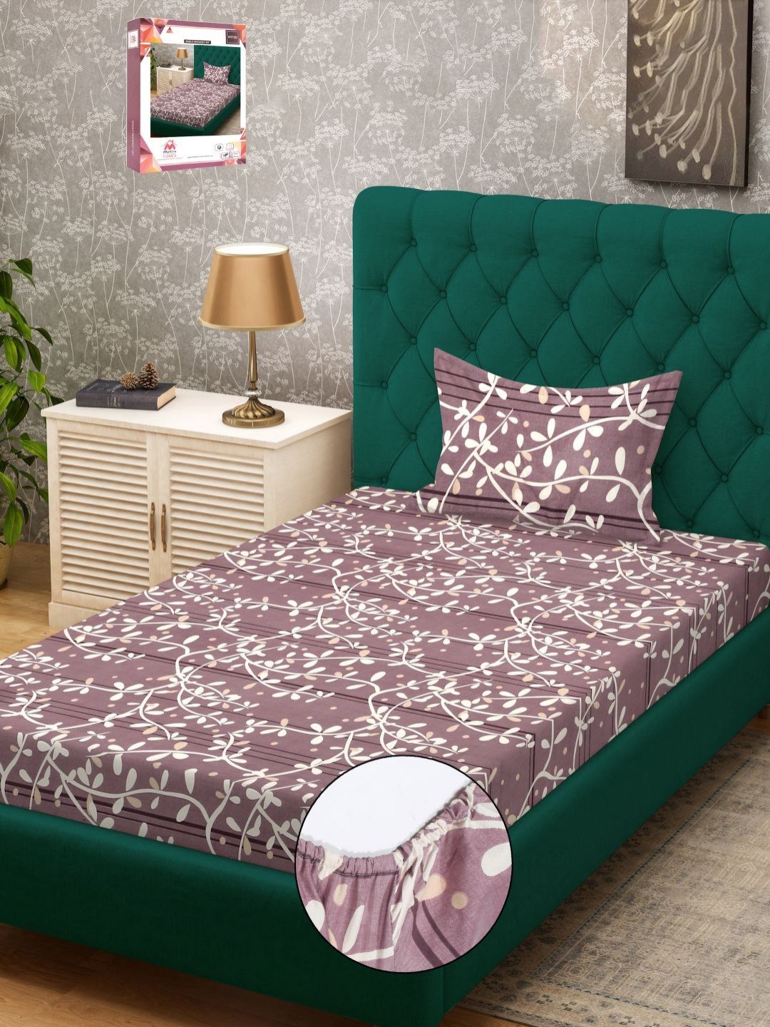 Myntra Elegant Homes Purple & White Printed 300 TC Single Bedsheet Set 2.25 m x 1.50 m-picture-17