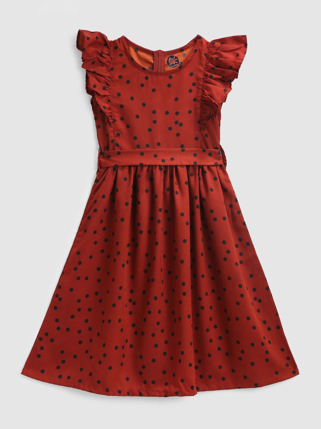 YK Girls Polka Dots Printed Crepe Fit & Flare Dress-picture-31