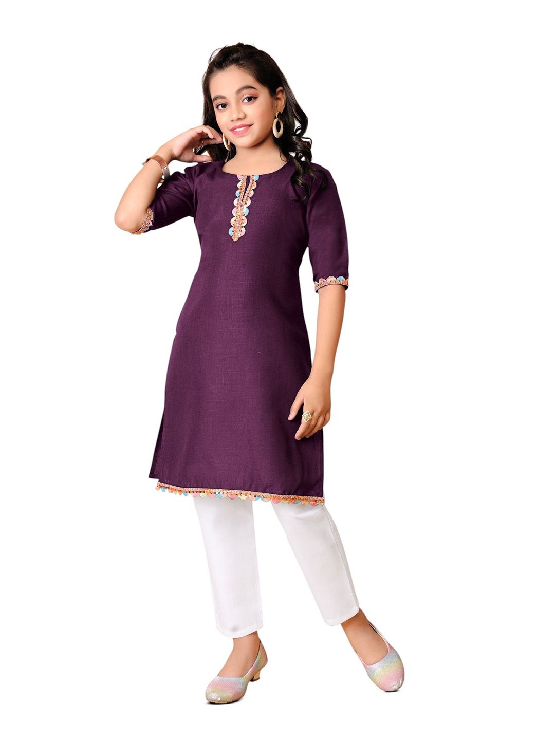 SPECKLESS Kids-Girls Thread Work Straight Kurti-picture-42