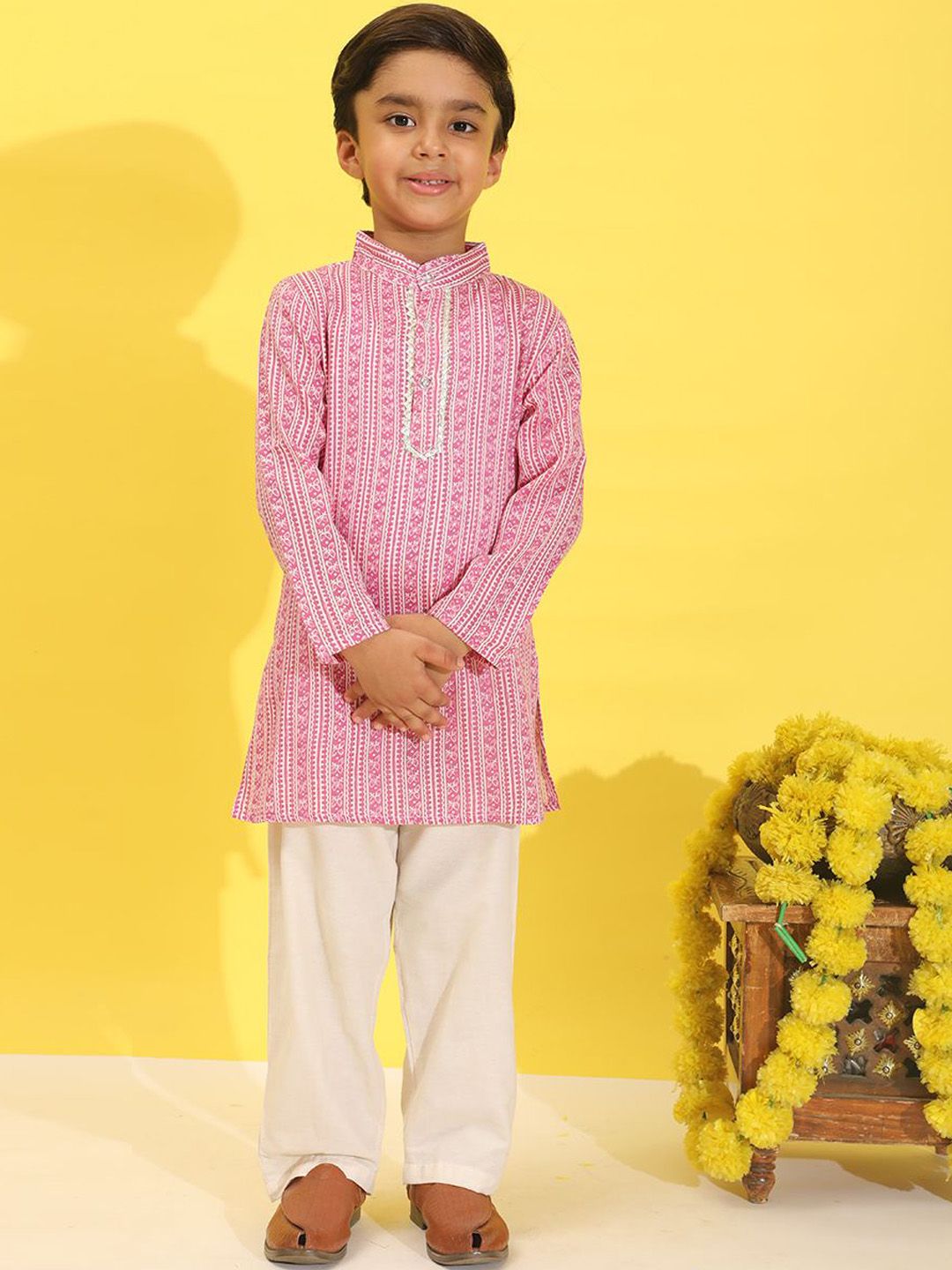 Cutiekins Boys Ethnic Motifs Printed Band Collar Kurta With Pyjamas-picture-2