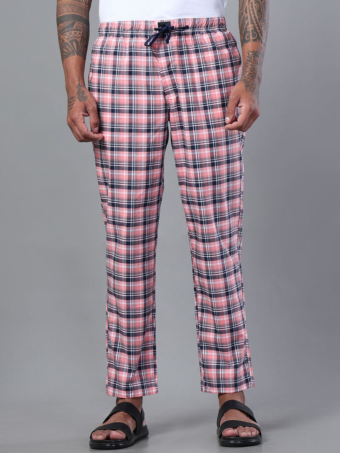 DON VINO Men Checked Pure Cotton Mid-Rise Lounge Pants-picture-27