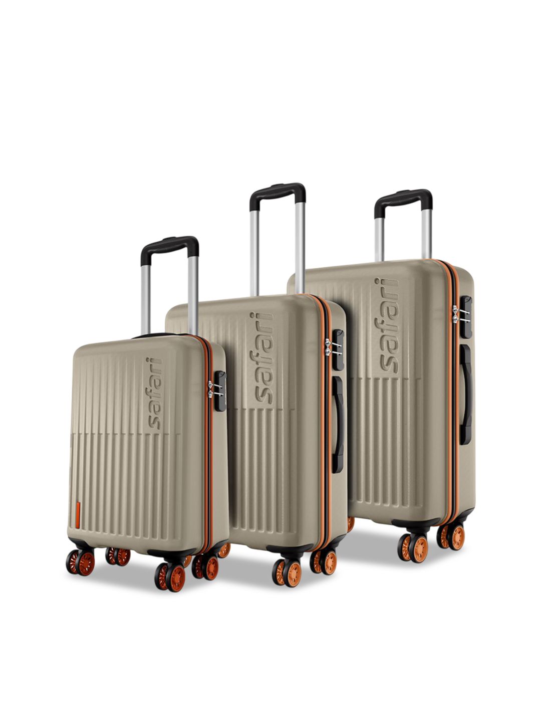 Safari Set Of 3 Astra Neo Textured Hard Sided 8 Wheels Trolley Bags