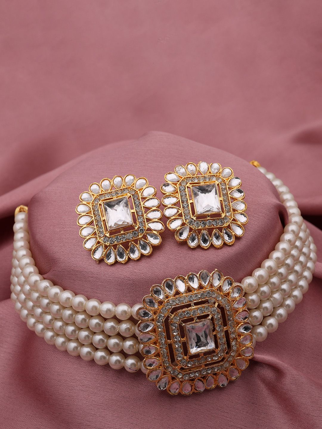 Anouk Gold-Plated Stone-Studded & Beaded Jewellery Set-image-14