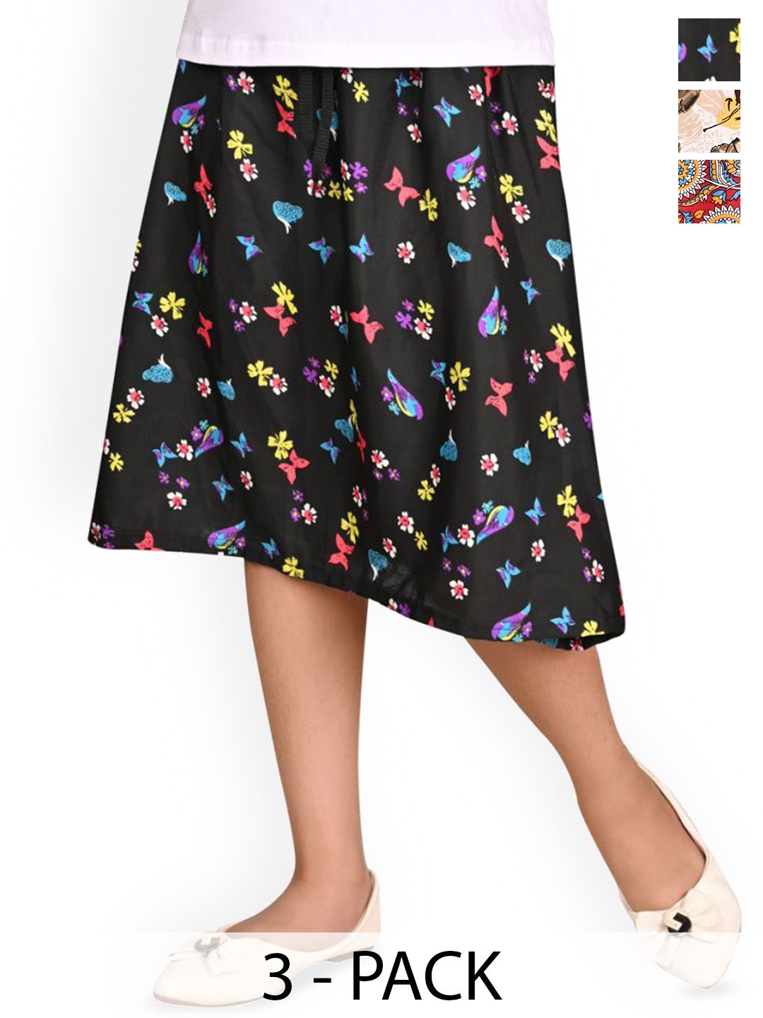 BAESD Girls Pack Of 3 Floral Printed Knee-Length Skirts-picture-18
