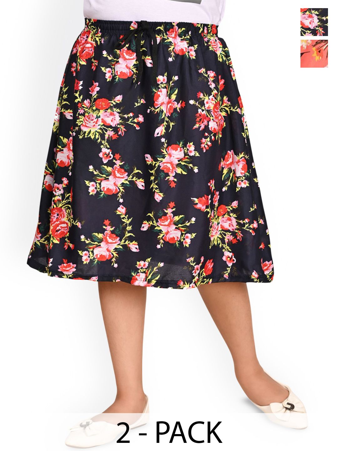 BAESD Girls Pack Of 2 Floral Printed Knee-Length Skirts-picture-40