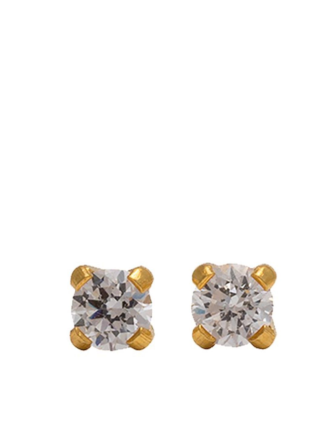 STUDEX Stainless Steel 24K Pure Gold Plated Cubic Zirconia Studded Circular Shaped Studs-picture-24