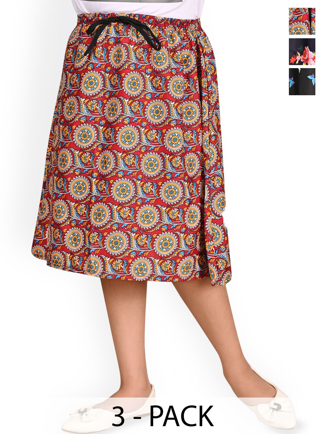 BAESD Girls Pack Of 3 Floral Printed Knee-Length Skirts-picture-46