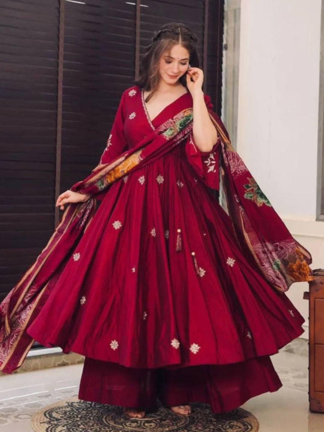 KALINI Women Ethnic Motifs Printed Angrakha Chanderi Cotton Kurta with Trousers & With Dupatta