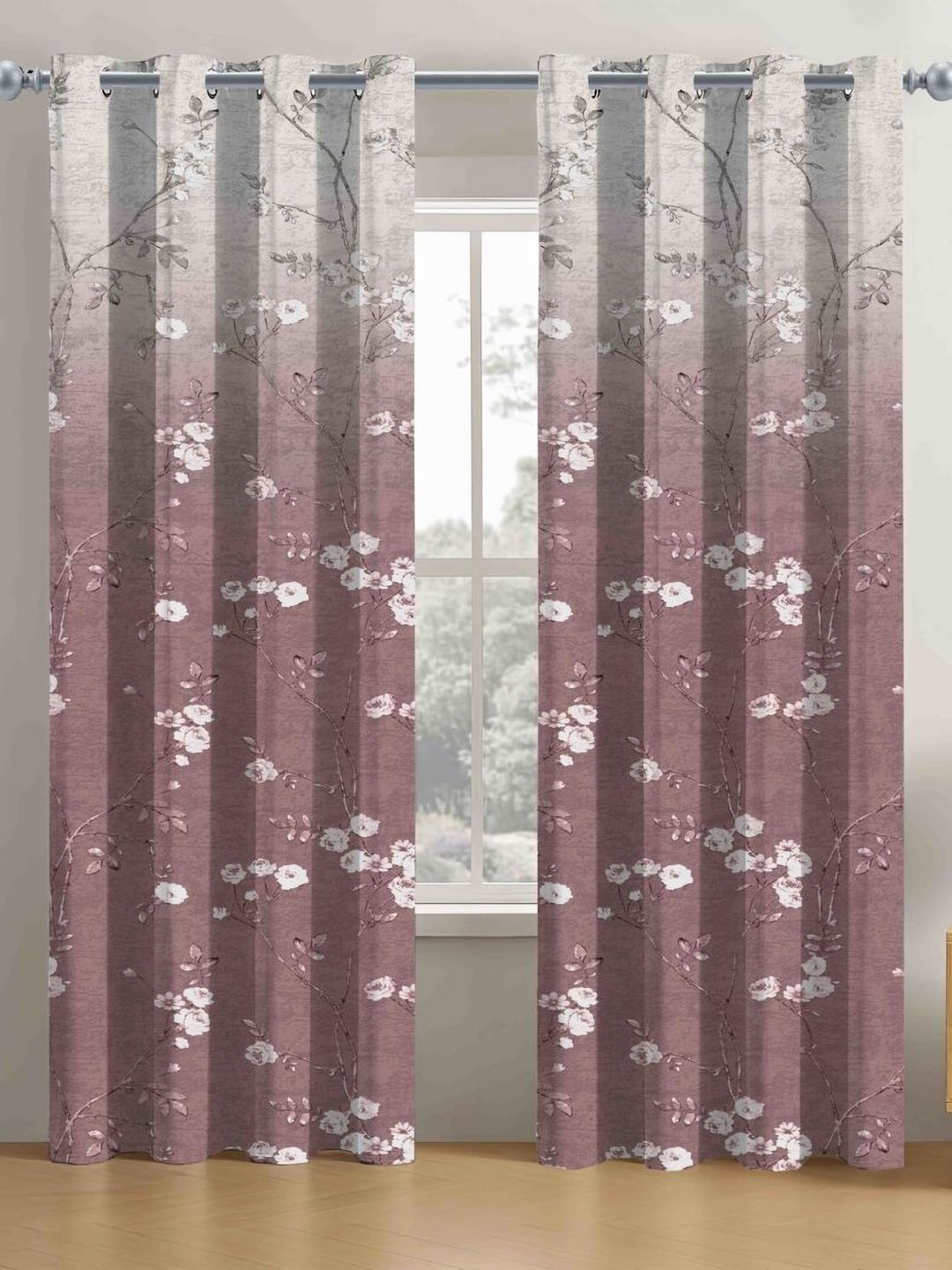 myntra elegant homes Aura Rose Gold & White Set of 2 Floral Long Door Curtain-picture-38