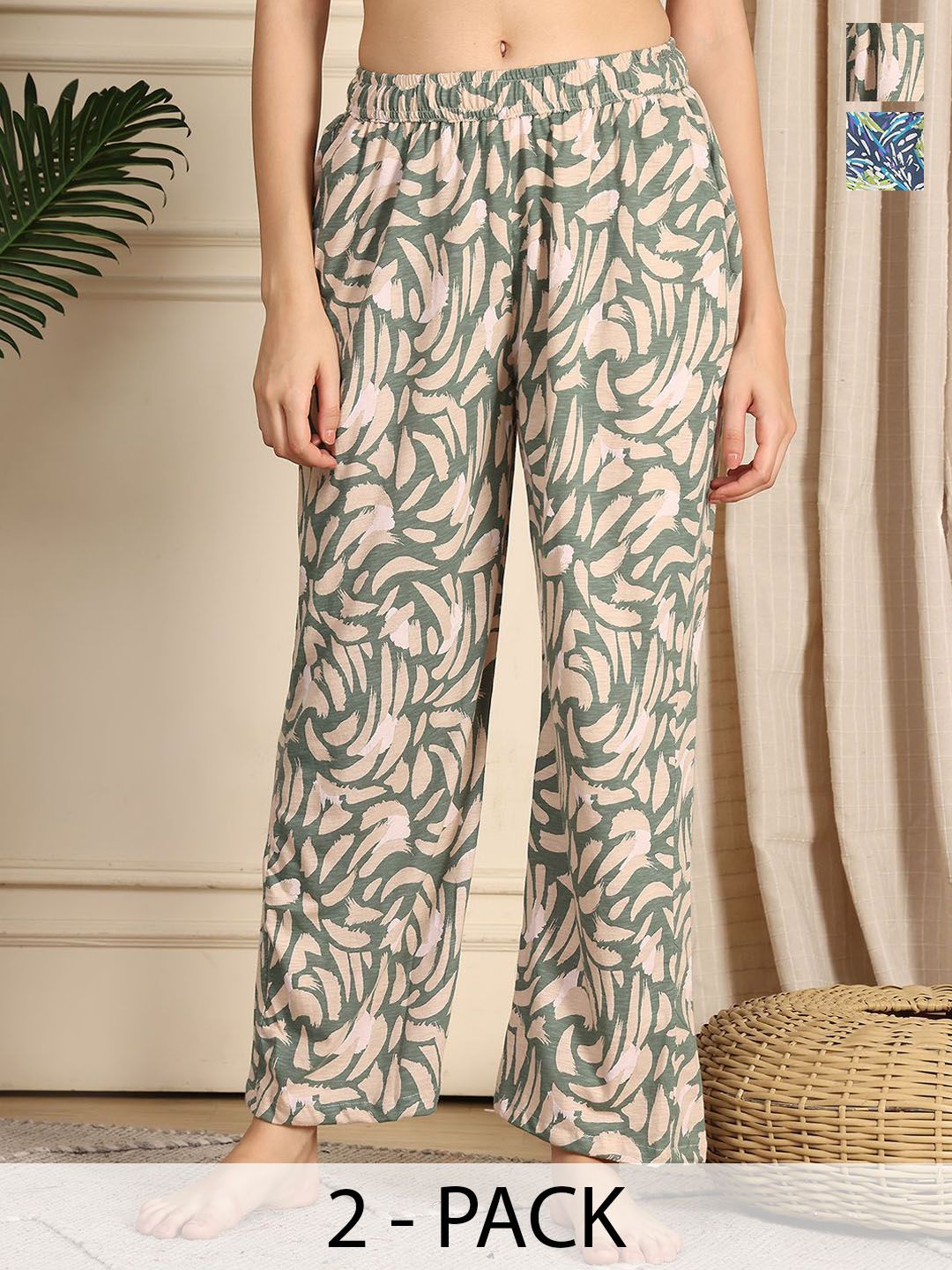 TAG 7 Pack Of 2 Printed Cotton Mid-Rise Lounge Pants-picture-36
