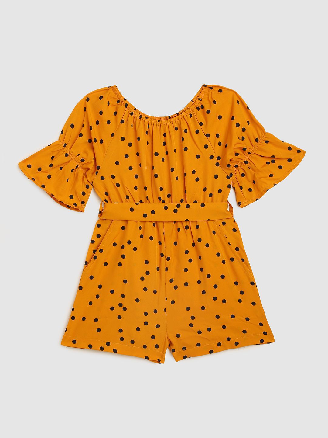 YK Girls Polka Dot Printed Bell Sleeve Crepe A-Line Dress-picture-35