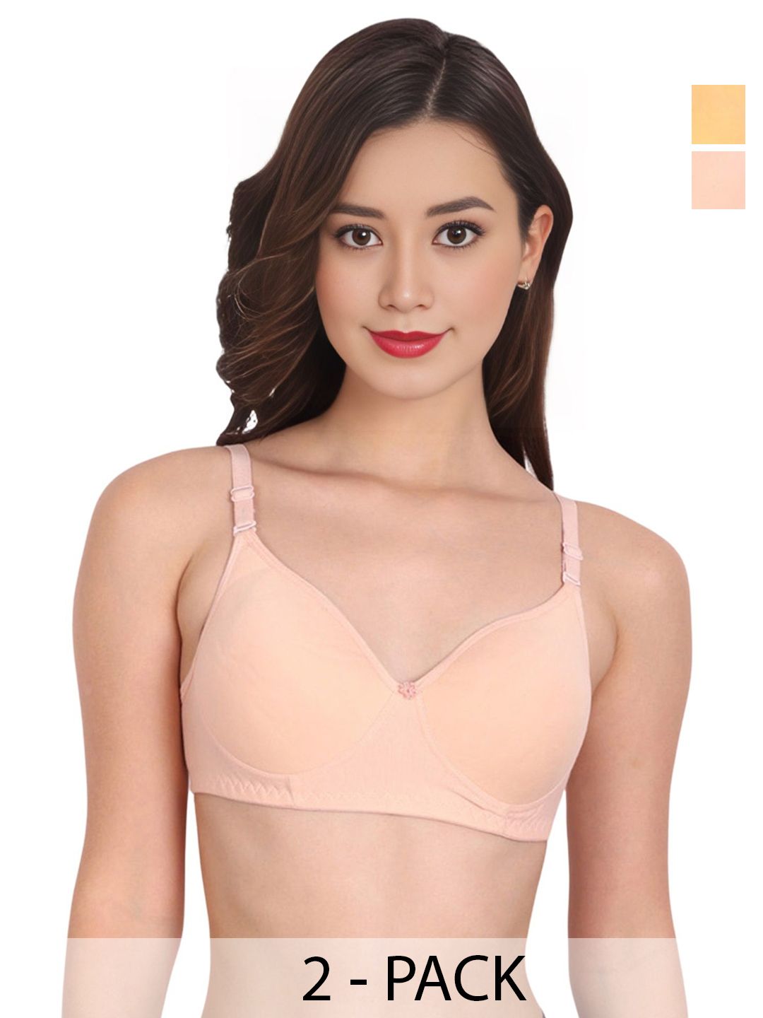 Liigne Women Pack Of 2 Full Coverage Non-Wired Non Padded Cotton T-shirt Bra-picture-31