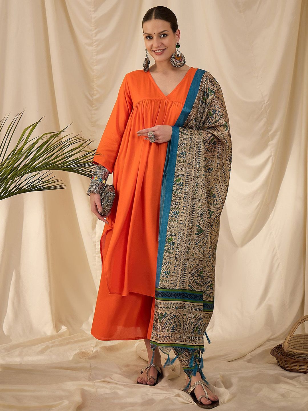 InWeave A-Line Kurta With Palazzo & Dupatta