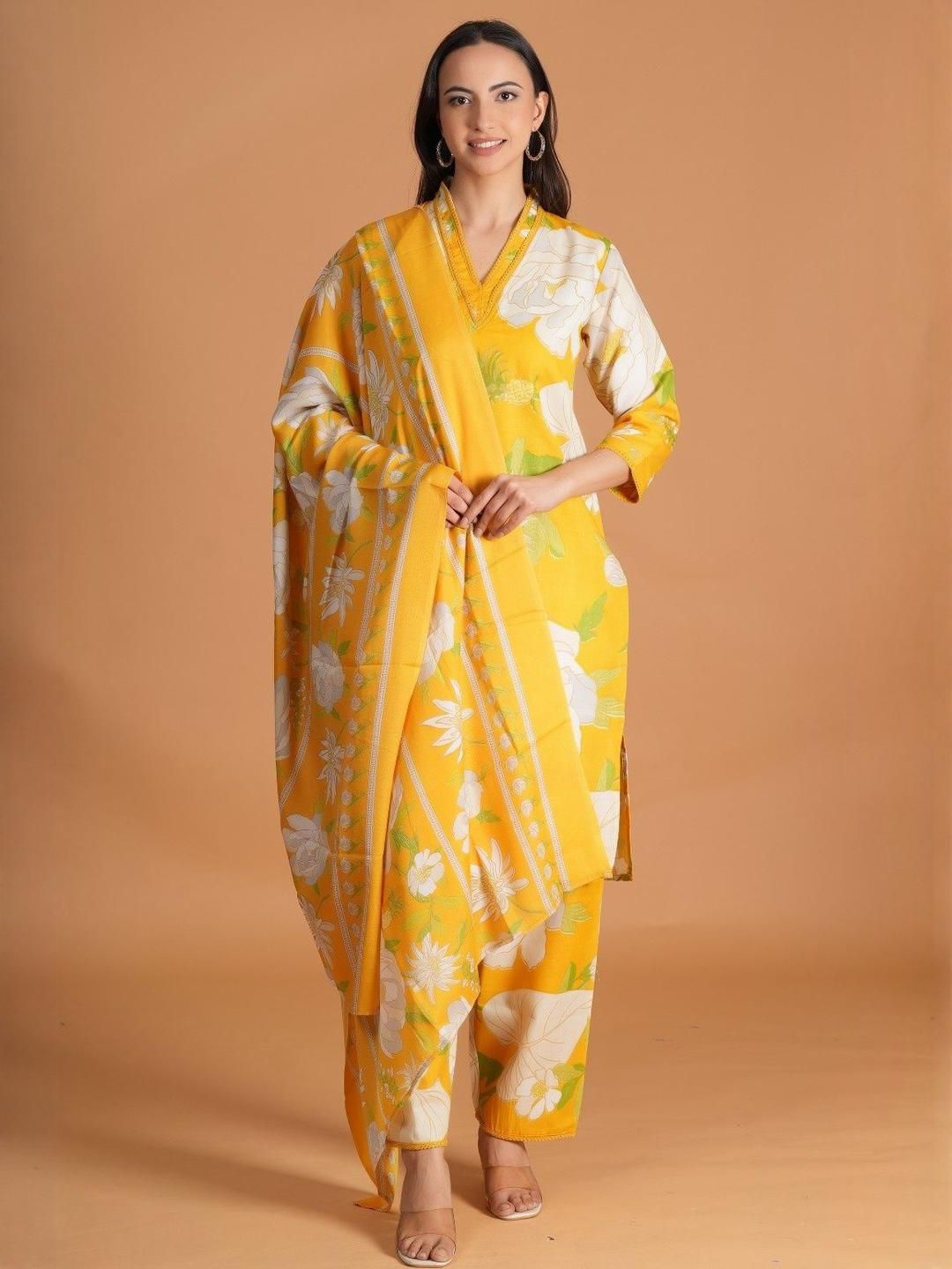 Dreambe Women Floral Printed Regular Pure Cotton Kurta with Trousers & Dupatta