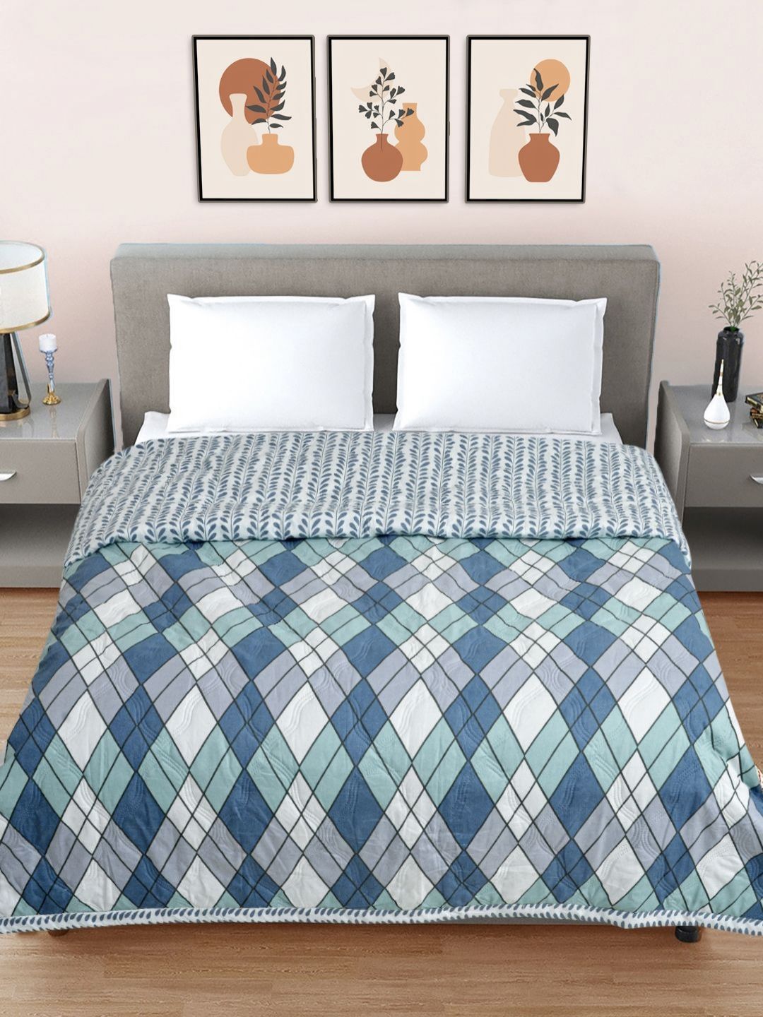 Myntra Elegant Homes Blue & Black Geometric AC Room 350 GSM Double Bed Comforter-picture-18