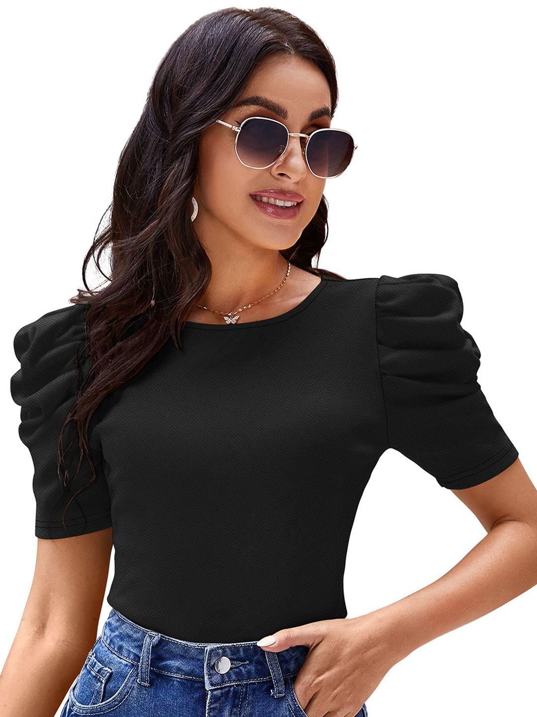 DHRUVIL IMPEX Tipsy Women Puff Sleeves Fitted Top-picture-35