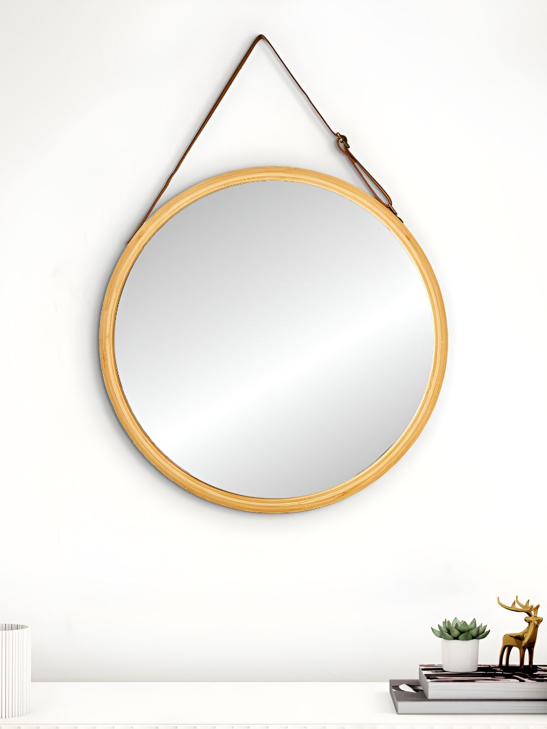 Home Centre Reflection Brown Bamboo Round Hanging Wall Mirror-picture-15