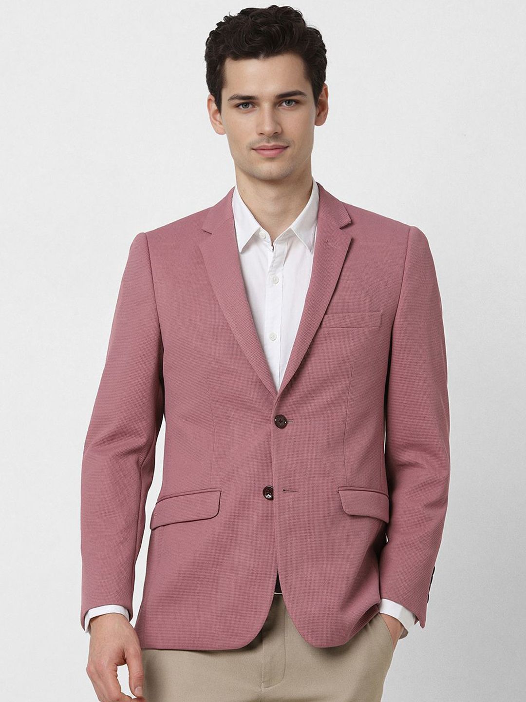 Peter England Elite Self Designed Notched Lapel Collar Slim-Fit Single Breasted Blazer-image-18