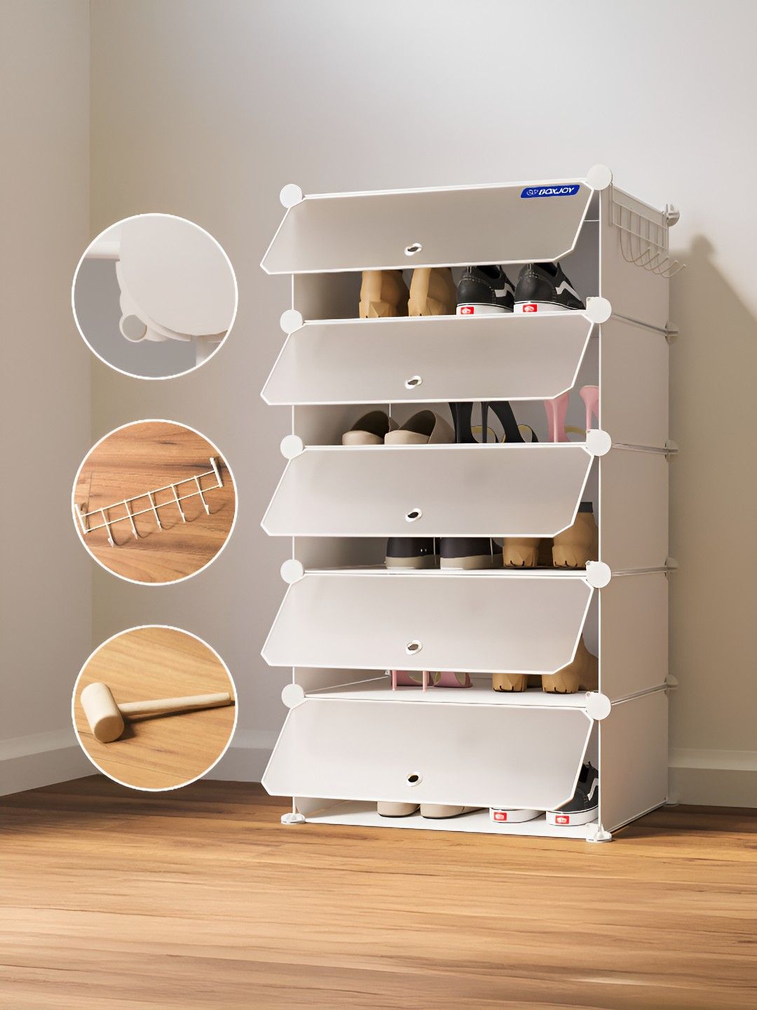 BOXJOY White Waterproof & Dustproof 5-Shelf Shoe Rack With Doors-picture-56
