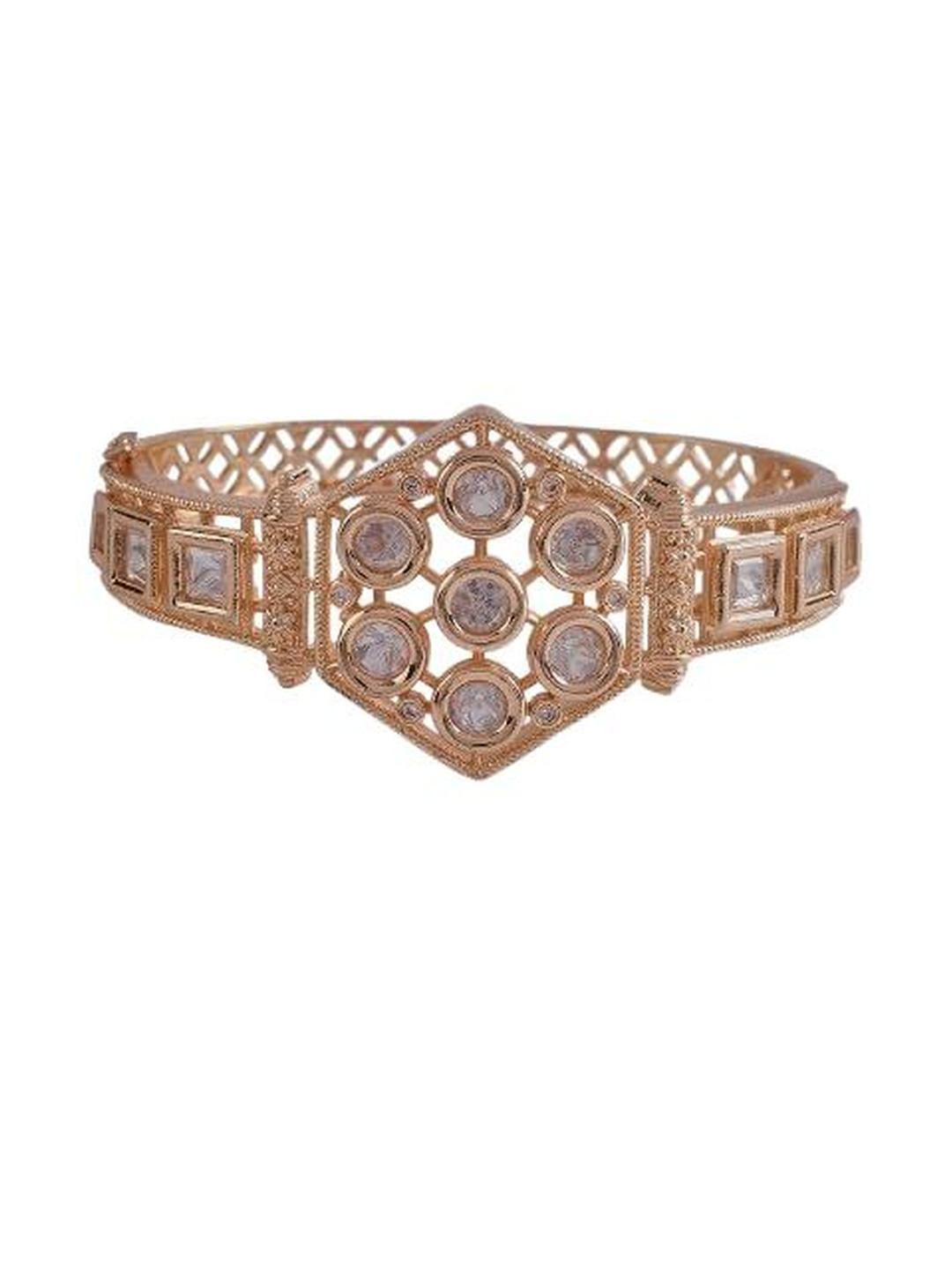 KAYRAH Women Gold-Plated Cubic Zirconia Studded Cuff Bracelet-picture-17