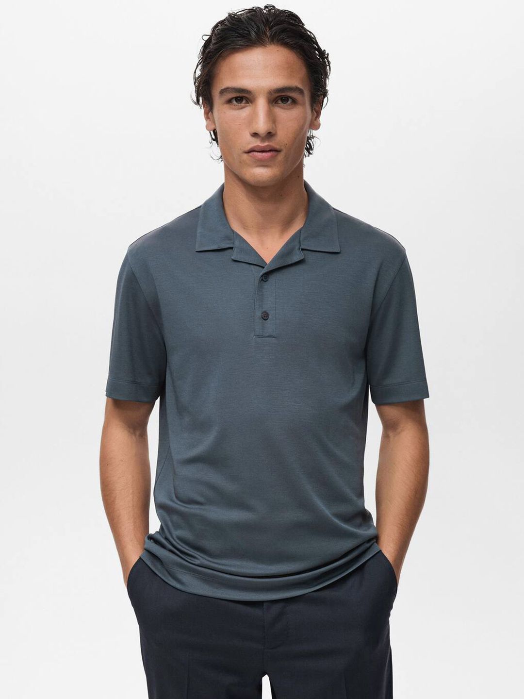MANGO MAN Men Solid Polo Collar Slim Fit T-shirt-picture-43