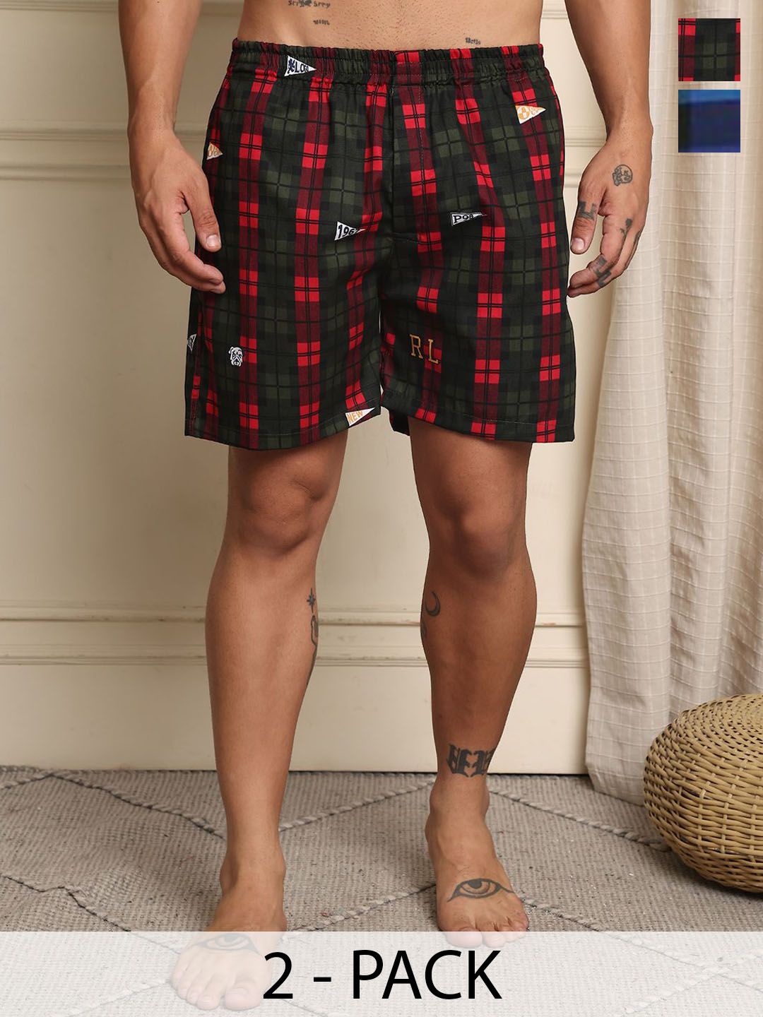 Mast & Harbour Pack Of 2 Checked Super Pure Combed Mercerized Cotton Boxers - BOXCOM34-S-image-49