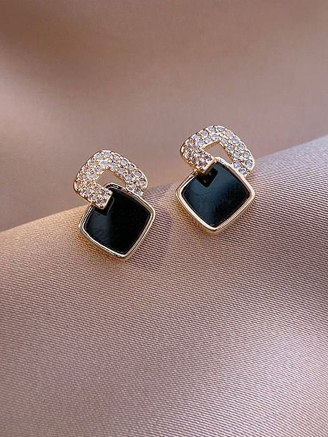 PASU FASHION Gold-Plated Artificial Stones Studded Square Shaped Studs-picture-13