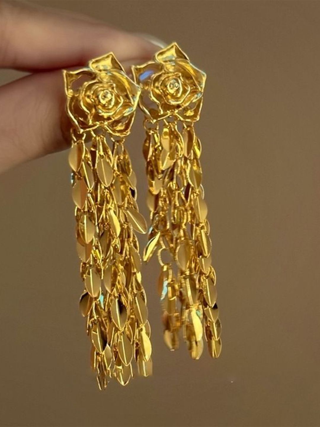 DIVASTRI Korean Gold-Plated Floral Drop Earrings-picture-17