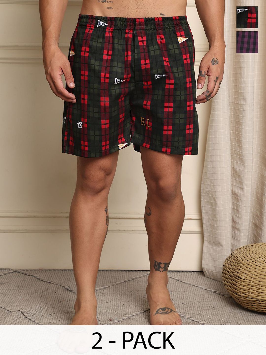 Mast & Harbour Pack Of 2 Checked Super Pure Combed Mercerized Cotton Boxers - BOXCOM38-S-image-48