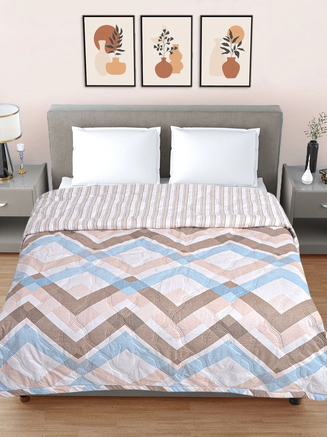 Myntra Elegant Homes White & Blue Geometric AC Room 350 GSM Double Bed Comforter-picture-57