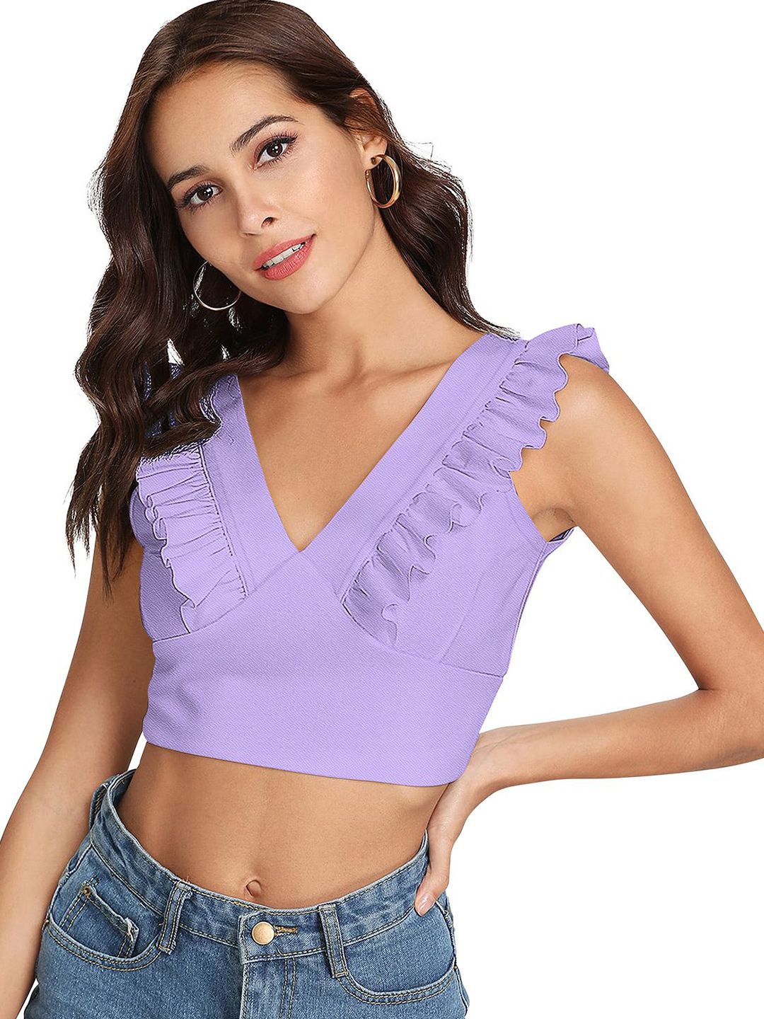 DHRUVIL IMPEX Women V-Neck Ruffles Wrap Crop Top-picture-44