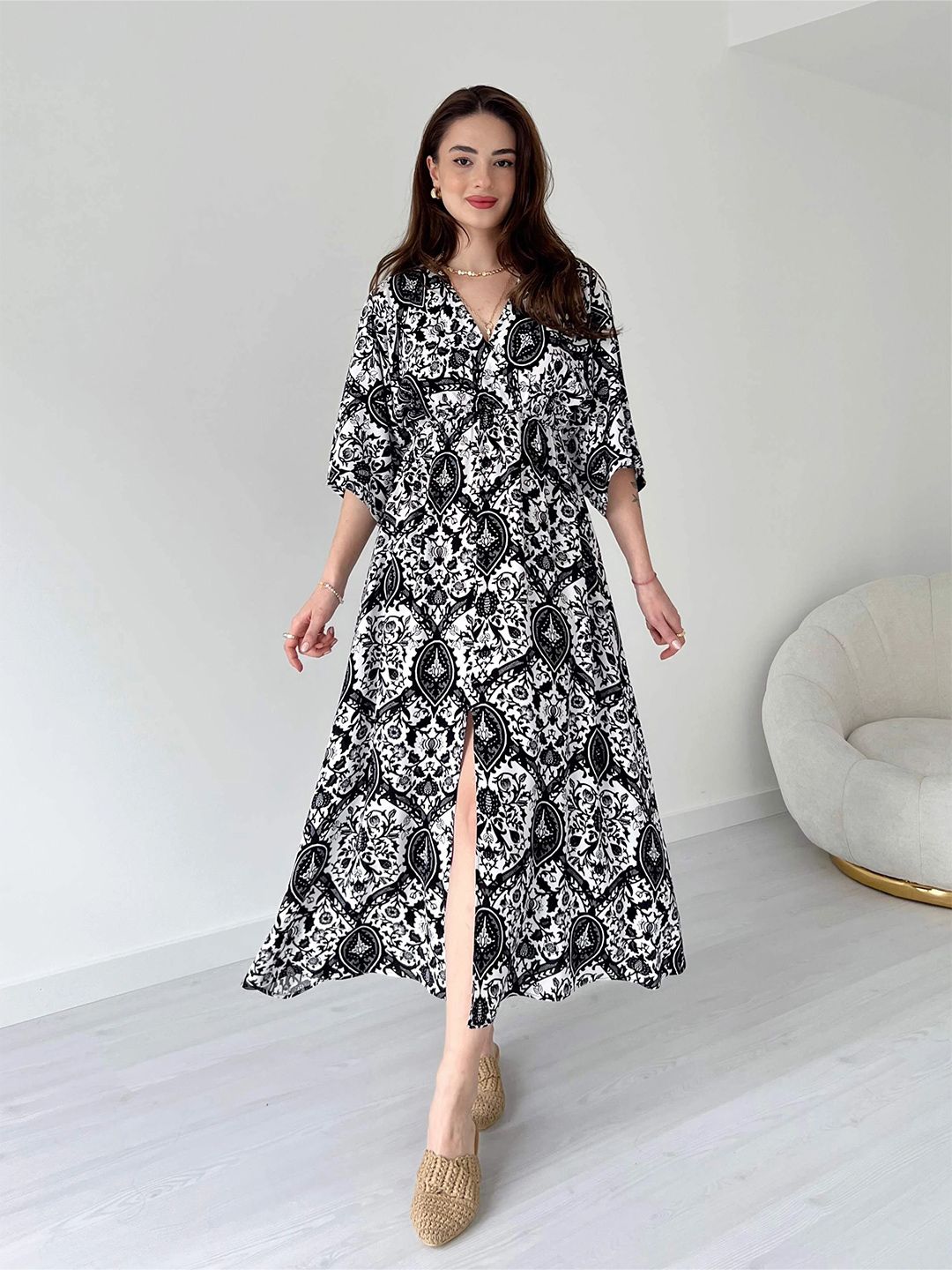 R RANAK CREATION Women Printed Flared Sleeve Fit & Flare Midi Dress-picture-15
