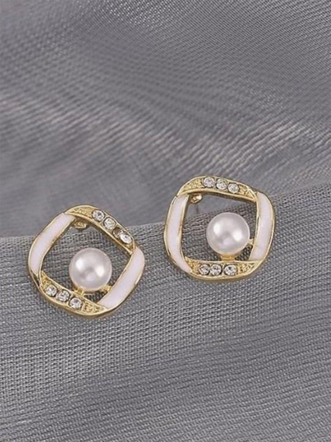 PASU FASHION Gold-Plated Pearls Beaded Square Shaped Studs-picture-39