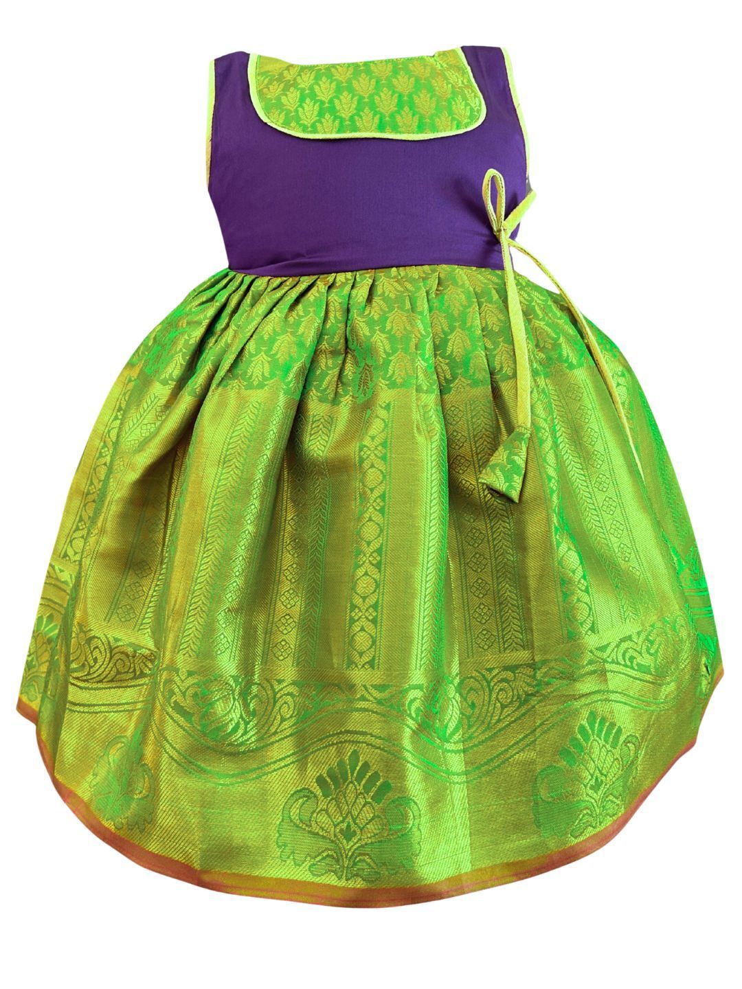 TotzTouch Girls Ethnic Motifs Fit & Flare Pattu Frock-picture-24