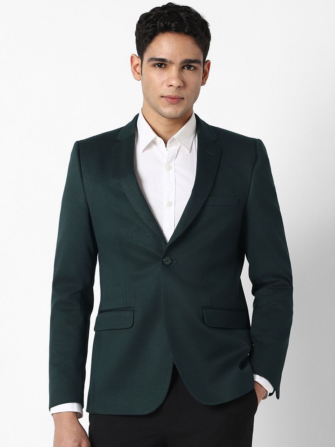 Peter England Elite Self Designed Notched Lapel Collar Slim-Fit Single Breasted Blazer-picture-12