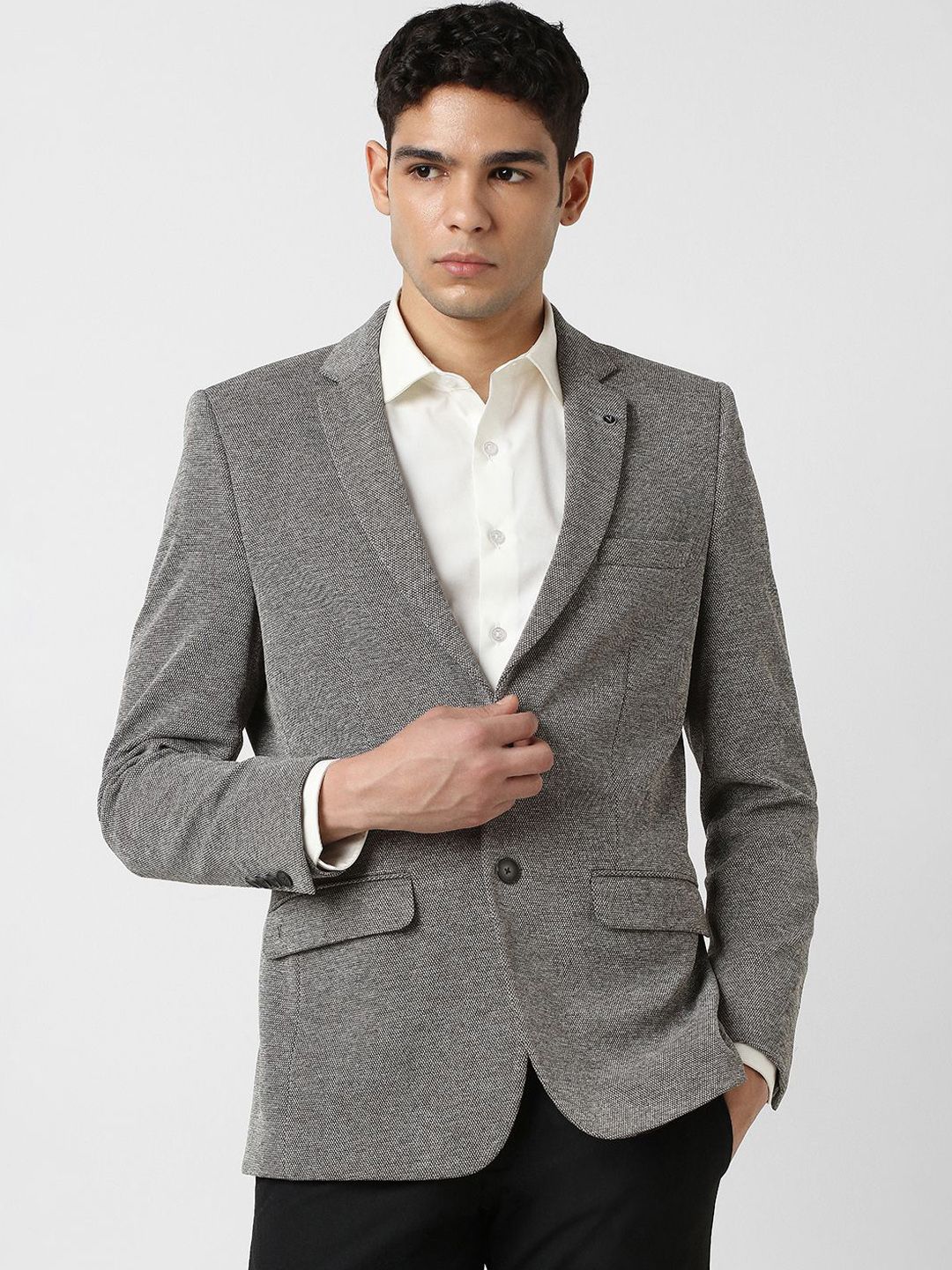 Van Heusen Self Designed Notched Lapel Collar Super Slim-Fit Single Breasted Blazer-picture-47