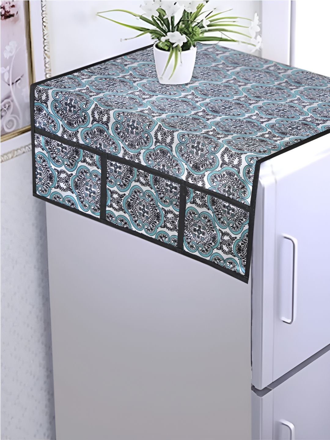 AAZEEM Blue & White Printed Waterproof FridgeTopCover-image-18