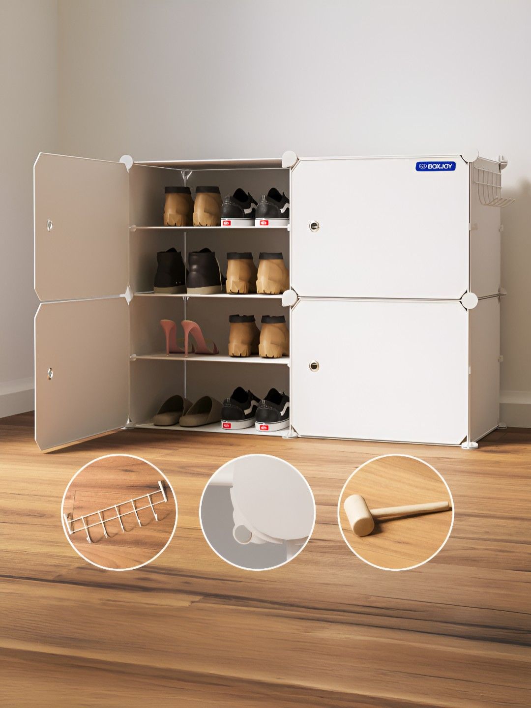 BOXJOY White Waterproof & Dustproof 8-Shelf Shoe Rack With Doors