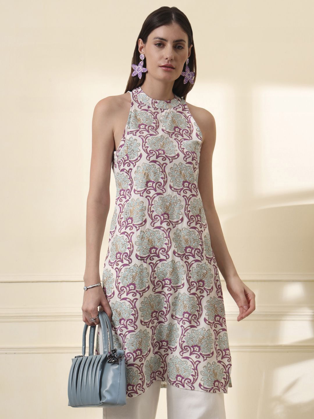 Anouk Rustic Women Floral Printed Halter Neck Kurta-picture-26