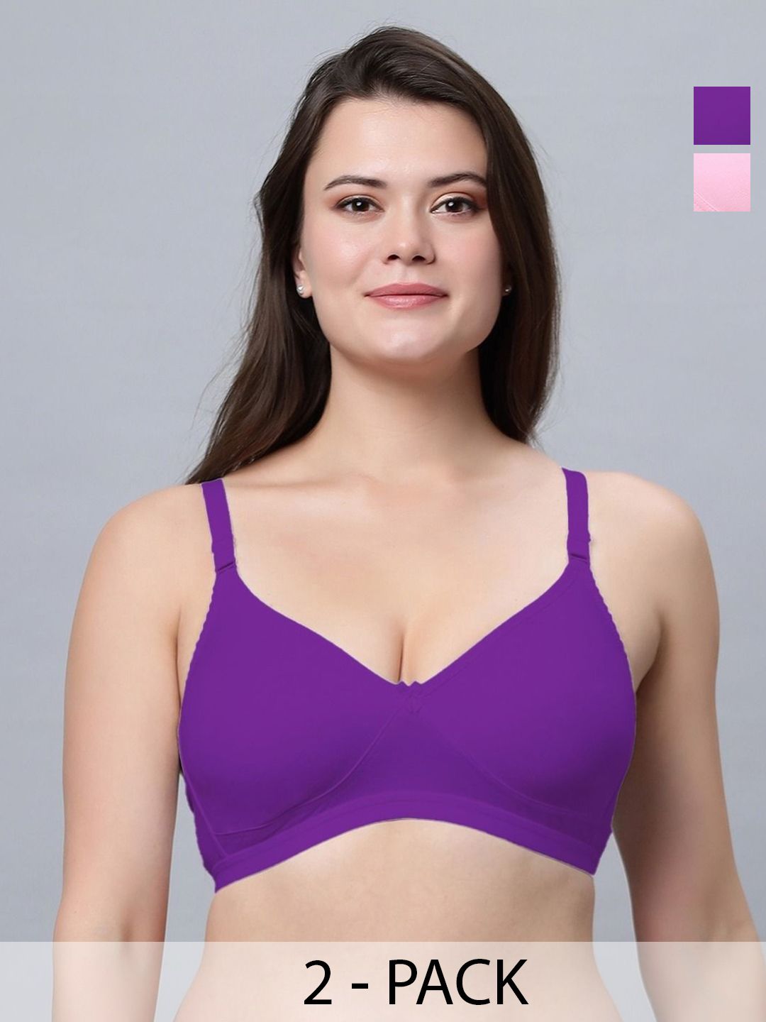 Eden Women Pack of 2 Solid Full Coverage Non Padded Non-Wired T-shirt Bra