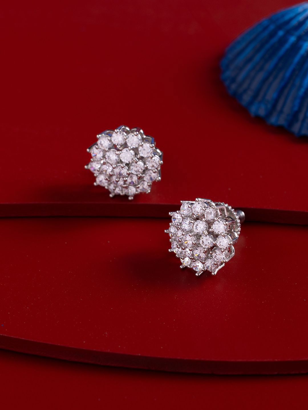 Kushal's Fashion Jewellery Rhodium-Plated Classic Zircon Studded Studs-picture-28