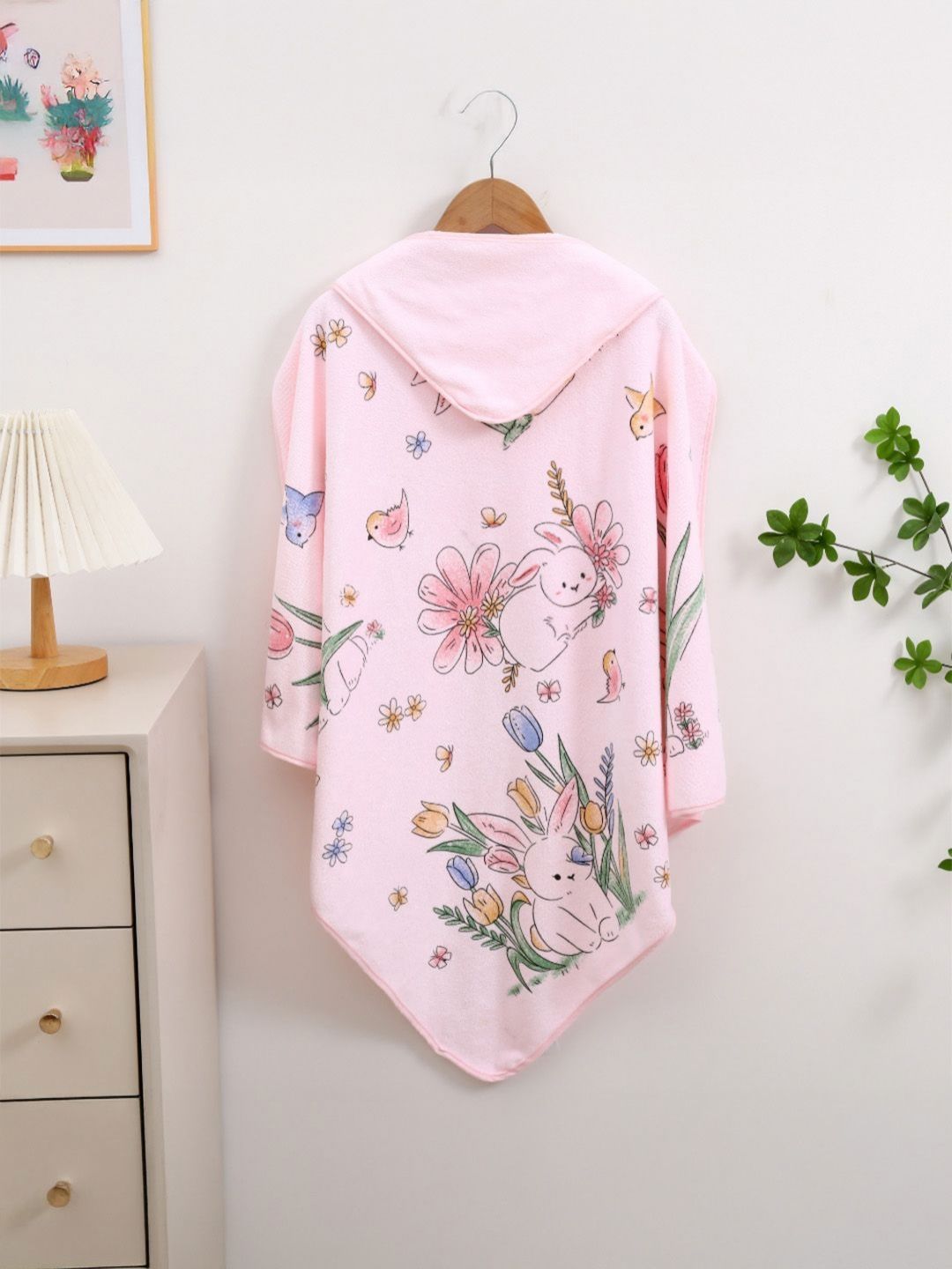 MeeMee Kids Pink & Green 1 Printed Cotton 300 GSM Bath Towel-picture-34