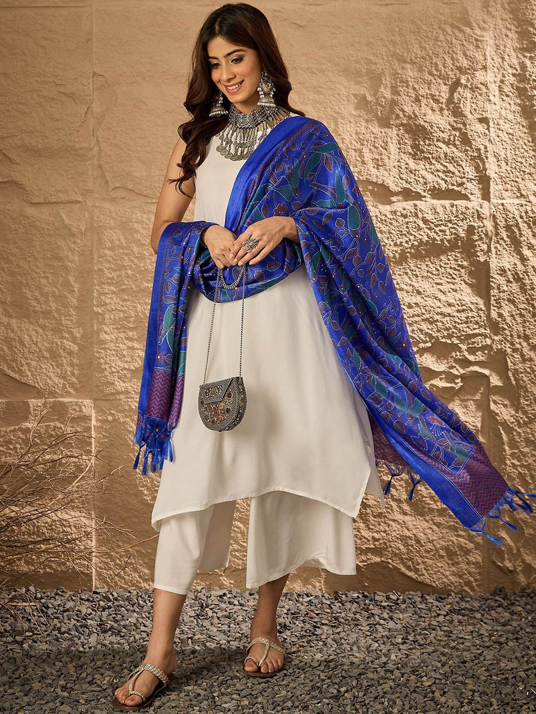 InWeave A-Line Kurta With Palazzo & Dupatta