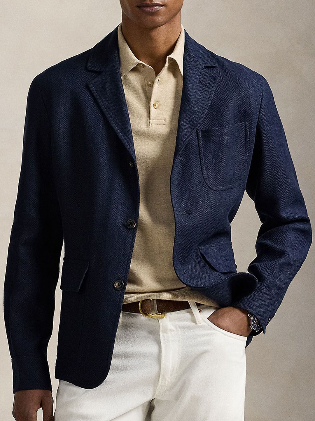 Polo Ralph Lauren Herringbone Patterned Linen-Cotton Slim-Fit Tailored Blazer-picture-56