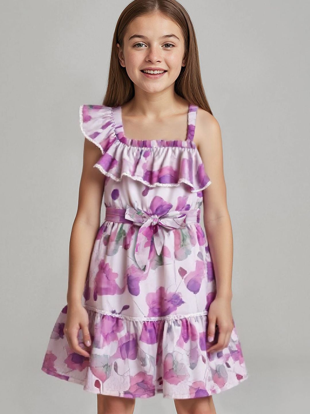 ARIAS By LARA DUTTA Girls Abstract Printed Square Neck A-Line Dress-picture-34