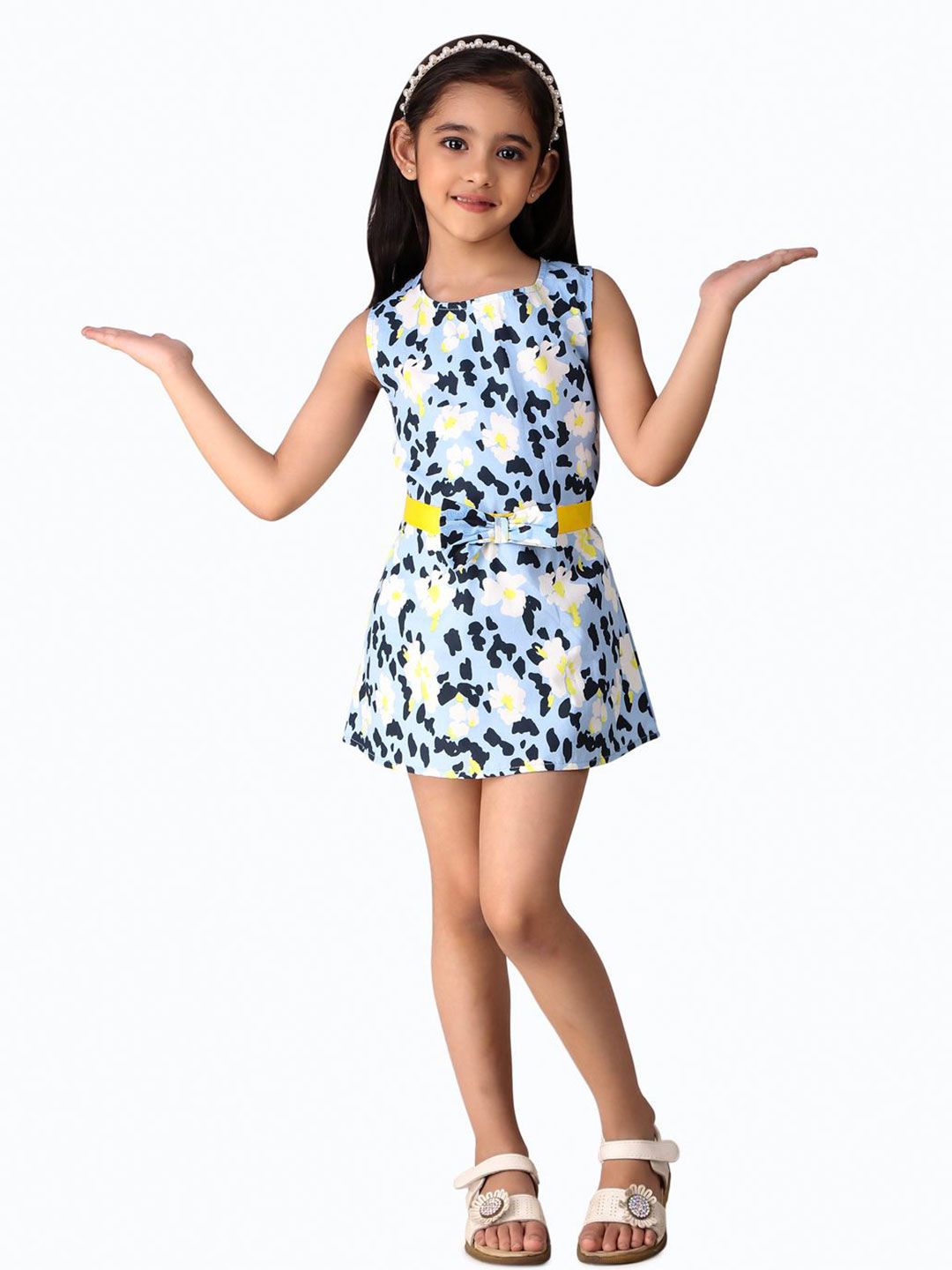 creative kids CreativeGirls Printed Sleeveless Bow Detail A-Line Dress-picture-51